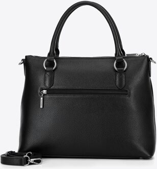 Dames Leren Shopper Tas met Signature Zwart en Zilver Zwart en Zilver