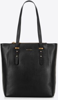 Dames leren shoppertas hoog zwart natuurlijk leer