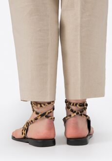 Dames leren slippers met dierenprint in zwart en bruin, Natuurlijk leer Zwart/bruin