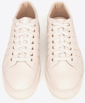 Dames leren sneakers met gewatteerde bovenkant, crème, natuurlijk leer - maat EU 36