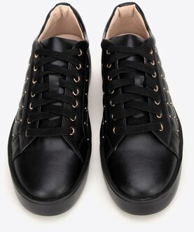 Dames leren sneakers met gewatteerde bovenkant, zwart, natuurlijk leer - maat EU 37