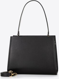 Dames leren tas met bandjes, zwart, natuurlijk leer - maat