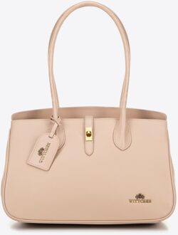 Dames leren tas met kwastjes in beige, natuurlijk leer
