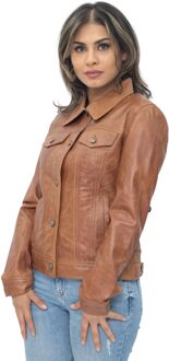 Dames leren trucker jeansjack-Anderlecht - maat EU 52 / UK 24 Bruin