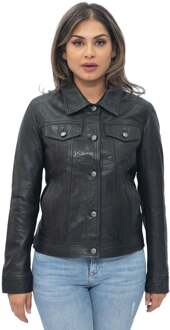 Dames leren trucker jeansjack-Anderlecht Zwart - EU 50 / UK 22