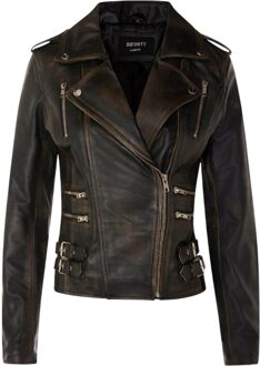 Dames leren vintage zwarte Brando bikerjack - Constantia Zwart/bruin - EU 36 / UK 8