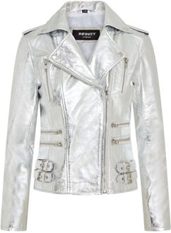 Dames leren zilveren Brando bikerjack - Constantia - maat EU 40 / UK 12