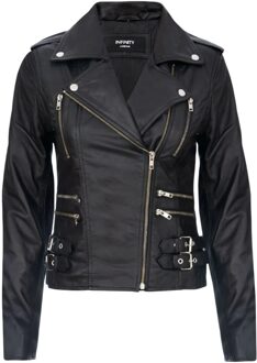 Dames leren zwarte Brando bikerjack - Constantia - maat EU 46 / UK 18