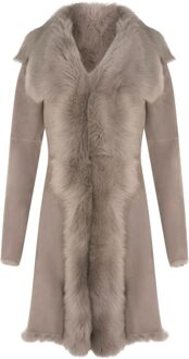 Dames lichtgrijze Toscaanse schapensuède trenchcoat - Celeste - maat EU 38 / UK 10 Lichtgrijs