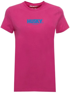 Dames Logo Katoenen T-Shirt Korte Mouw Husky Original , Pink , Dames - 2Xl,Xl,L,M,3Xl,4Xl