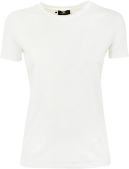 Dames Logo Strass T-shirts Elisabetta Franchi , White , Dames - S,Xs