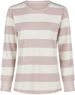 Dames lounge pyjama set lang sweatstof roze/wit gestreept Veelkleurig