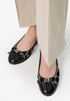 Dames luipaardprint ballerina's gemaakt van echt leer, grijs en zwart