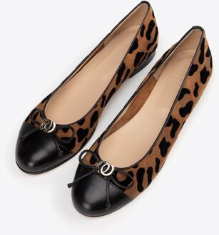 Dames luipaardprint ballerina's van echt leer, bruin en zwart