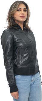 Dames MA-1 leren bomberjack-Abbotsford Zwart - EU 40 / UK 12