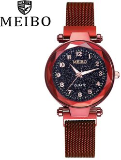 Dames Magnetische Sterrenhemel Klok Quartz Mesh Met Magnetische Gesp Dames Horloge Vrouwen Horloge Jurk Horloge Party Zegarek Damski Rood