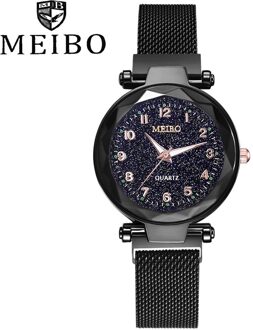 Dames Magnetische Sterrenhemel Klok Quartz Mesh Met Magnetische Gesp Dames Horloge Vrouwen Horloge Jurk Horloge Party Zegarek Damski zwart