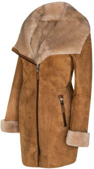 Dames merino schapenvacht jas met capuchon-antiek Bruin - EU 36 / UK 8