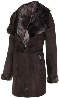 Dames merino schapenvacht jas met capuchon-antiek - maat EU 48 / UK 20 Bruin