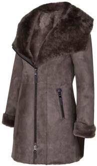 Dames merino schapenvacht jas met capuchon-antiek Taupe - EU 42 / UK 14