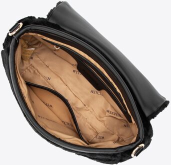 Dames Messenger Bag met Bontrand, Zwart Polyester - One Size