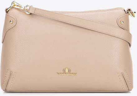 Dames Messenger Bag van echt leer met kleine strass steentjes, bruin - One Size