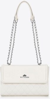 Dames Messenger Bag van echt leer met stiksel, crème en zilver