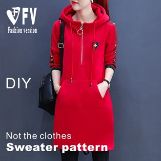 Dames Mid-Length Hooded Sportkleding Jas Patroon Snijden Tekening 1:1 Kledingstuk Patroon BWY-8 Size S