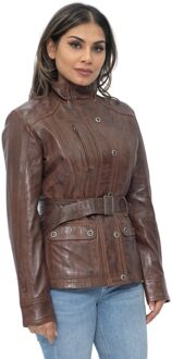 Dames militaire stijl lederen bikerjack-Phoenix Bruin - EU 46 / UK 18