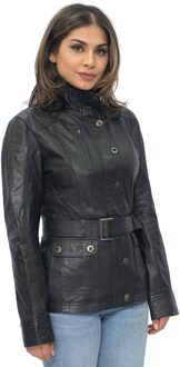 Dames militaire stijl lederen bikerjack-Phoenix Zwart - EU 48 / UK 20