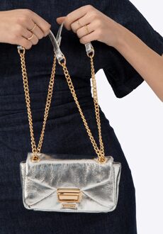 dames mini crossbody tas in glanzend zilver eco-leer