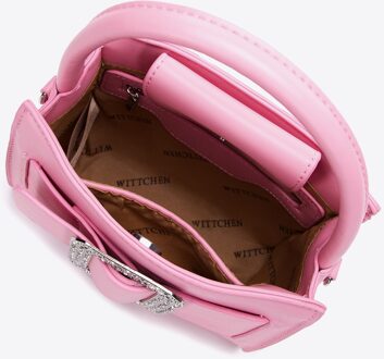 Dames mini handtas met glanzende gesp, lichtroze, eco-leer - One Size