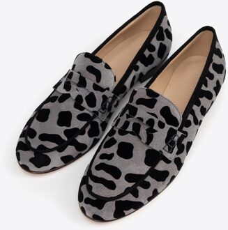 Dames Mocassins met Luipaardprint, Gemaakt van Echt Leer Grijs