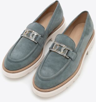 Dames mocassins van echt leer met gesp, blauw