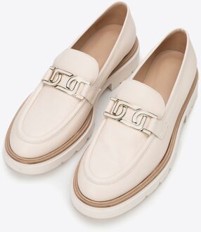 Dames mocassins van echt leer met gesp, crème