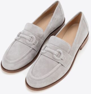 Dames mocassins van echt leer met subtiele gesp, grijs suède leer