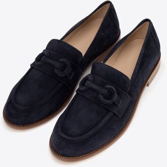 Dames mocassins van echt leer met subtiele gesp, marineblauw - maat Donkerblauw