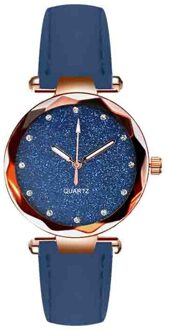 Dames Mode Strass Rose Goud Quartz Horloge Vrouwelijke Riem Horloge Ronde Dial Dress Klok Leisure Horloges Reloj Femenino #2 Blauw