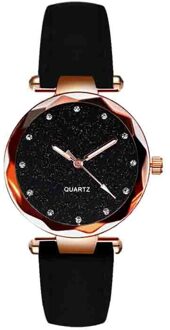 Dames Mode Strass Rose Goud Quartz Horloge Vrouwelijke Riem Horloge Ronde Dial Dress Klok Leisure Horloges Reloj Femenino #2 zwart
