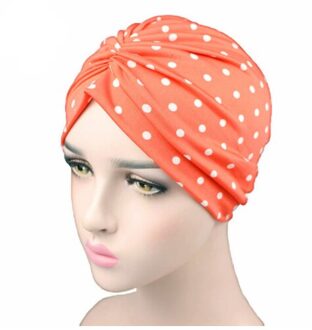 Dames Mode Zijdeachtige Elastische Tulband Dot Print Hoofddoek Hoed Hoed Hoofddeksel Hoofddoek Hoofddoek Hoofddoek Hoofdtooi Hijab helder roze