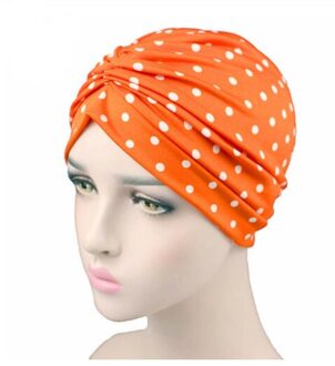 Dames Mode Zijdeachtige Elastische Tulband Dot Print Hoofddoek Hoed Hoed Hoofddeksel Hoofddoek Hoofddoek Hoofddoek Hoofdtooi Hijab Oranje
