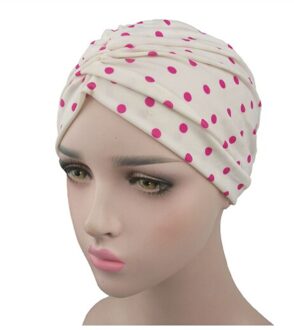 Dames Mode Zijdeachtige Elastische Tulband Dot Print Hoofddoek Hoed Hoed Hoofddeksel Hoofddoek Hoofddoek Hoofddoek Hoofdtooi Hijab Rood