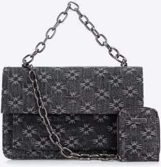 Dames Monogram Denim Messenger Bag Klein Grijs Katoen - maat