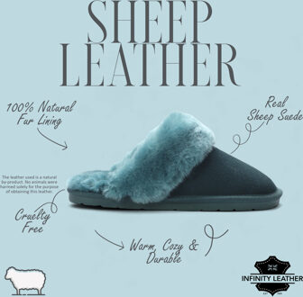 Dames muiltjes van echt schapenvacht, groen suède, winterpantoffels - Luna - EU 36