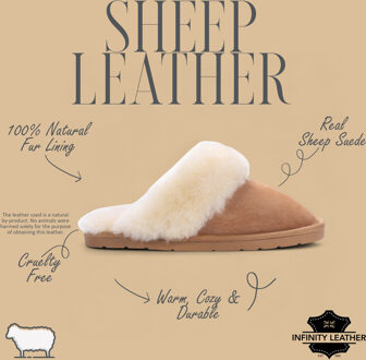 Dames muiltjes winterpantoffels van echt schapenvacht, kastanjebruin suède - Luna