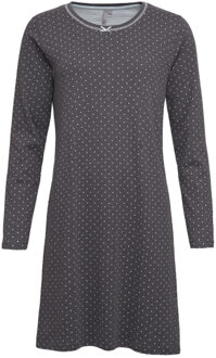 Dames nachthemd interlock lange mouw antraciet gestipt Grijs - S