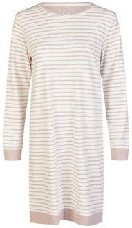 Dames nachthemd interlock lange mouw wit/roze gestreept Veelkleurig