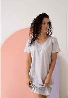 Dames nachthemd korte mouw gestipt Grijs - S