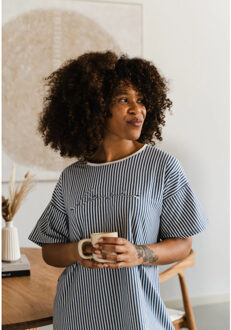 Dames nachthemd korte mouw gestreept - maat M Blauw