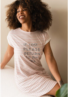 Dames nachthemd korte mouw gestreept - maat S Roze